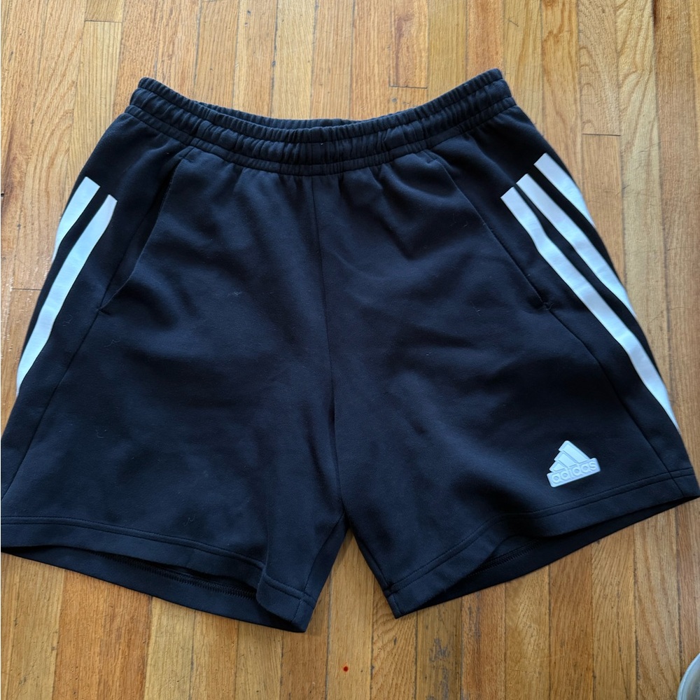 Adidas Black Athletic Shorts with White Accents
